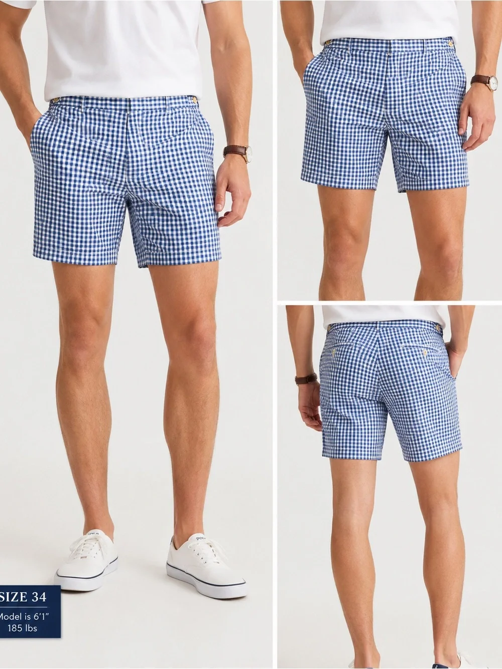 Polo by Ralph Lauren Blue White Gingham Check Shorts Men Size 34 Cotton Classic